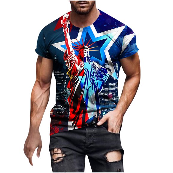 UVEASISHA 4th of July Tee Shirts for Men,Mens Patriotic Tee Shirts Graphic July 4th T-Shirt Teens O-Neck Casual Short Sleeve America Flag Fourth of July Muscle Workout Tshirts 2025
