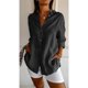 thumbnail image 1 of Solid Color european Single-breasted Shirt - Large Size Pleated Lapel Pull-up Sleeve Top for Women, 1 of 5