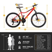 UBesGoo 24in Mountain Bike Shimano 21 Speed with Disc Brake, Red