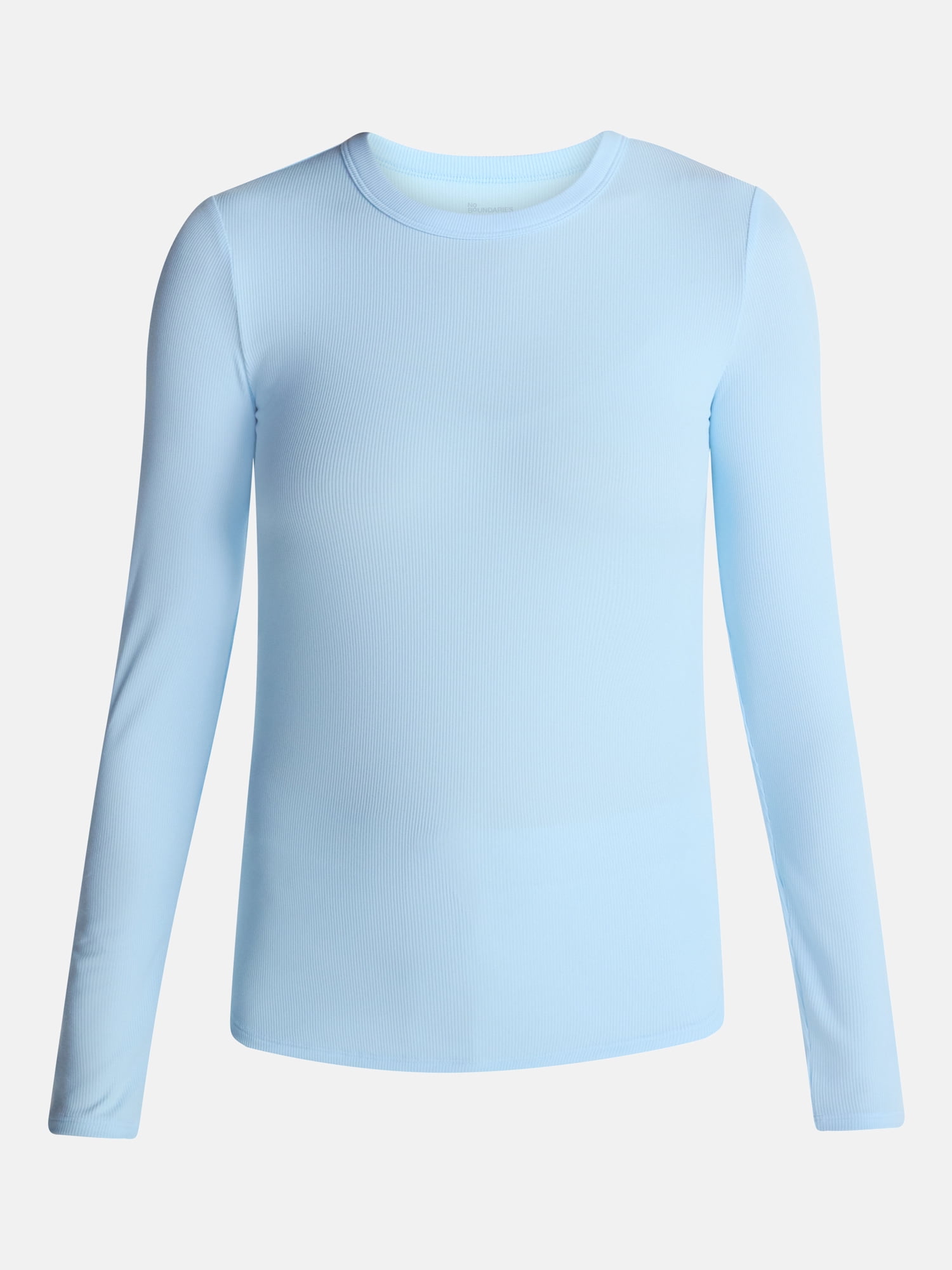No Boundaries Ribbed Crewneck Tee with Long Sleeves, Women's and Women's Plus XXS-4X