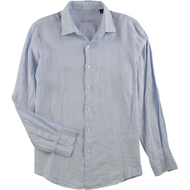 Tasso Elba - Camisa con botones de lino teñido cruzado para hombre, azul, extragrande