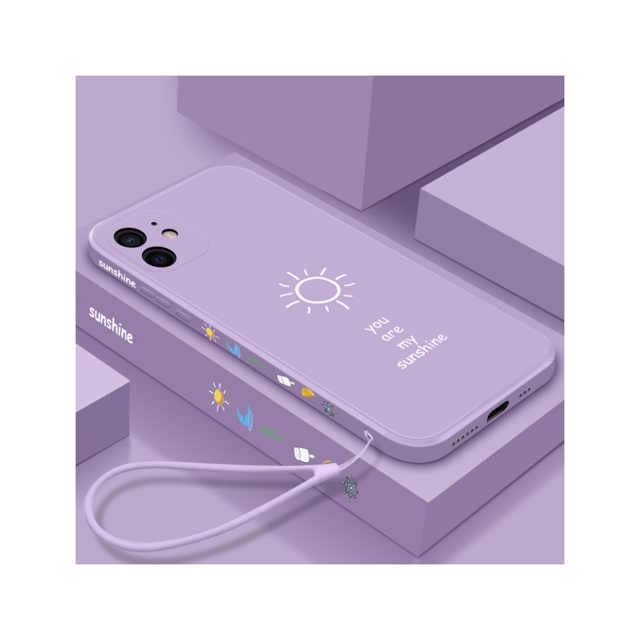 Cute Sun Straight Edge Soft Liquid Silicone Back Bumper Compatible with iPhone Case,Couple Phone Case Cover, Purple, iPhone 12