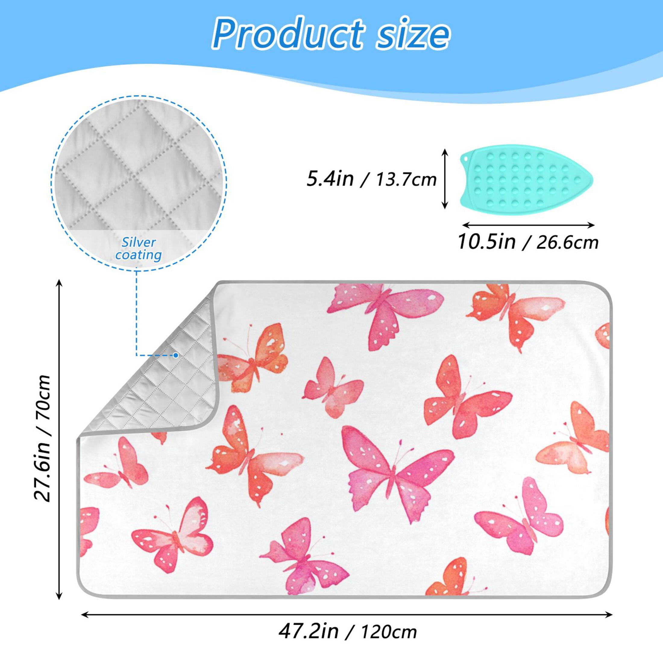 Watercolor Pink Butterfly Ironing Mat Blanket for Table Top Travel Portable Ironing Board Pad 47.2x27.6 Inch