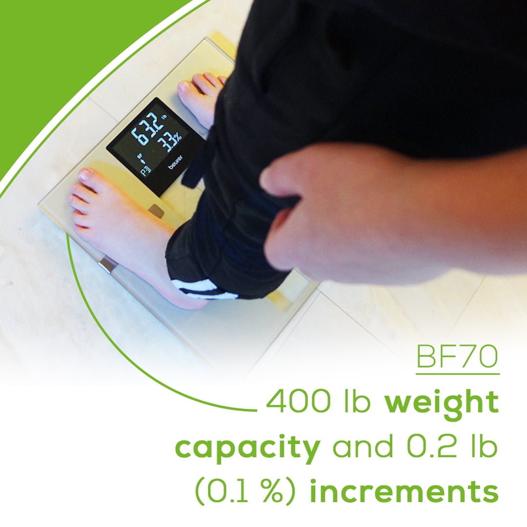 Beurer Body Fat Scale, Body Weight, Body Fat, Body Water & More, Smart Digital Scale for Full Body Analysis, BMI & Calorie Display, App Sync via Bluetooth, User Recognition, 8 Memory Spaces, BF70