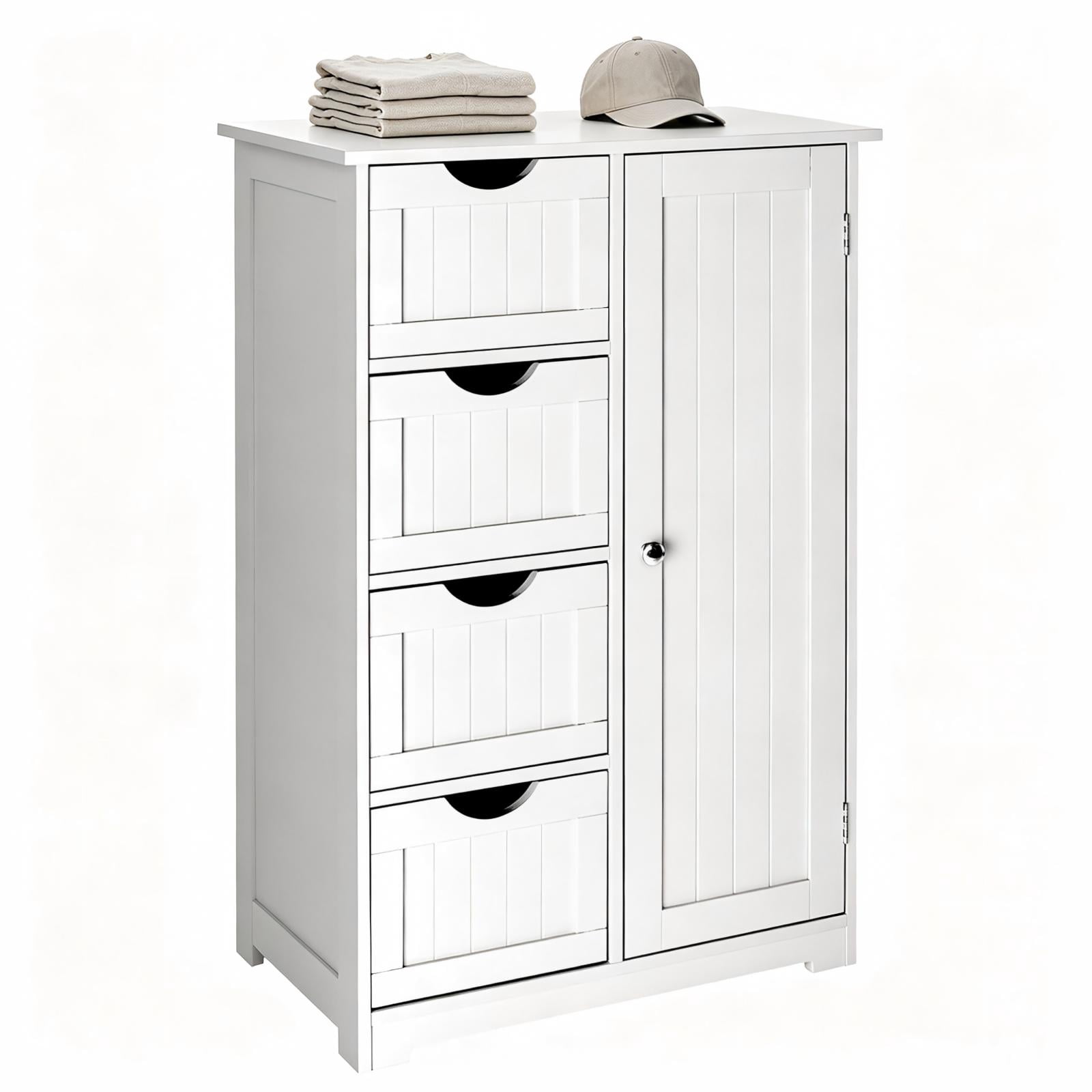 4-Drawer 1-Cabinet-Door Vertically Textured Painted MDF Bathroom Vanity 22.04 x 11.81 x 32.28 in White