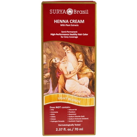 Surya Henna, Henna Cream, High-Performance Healthy Hair Color for Grey Coverage, Light Blonde, 2.37 fl oz(pack of