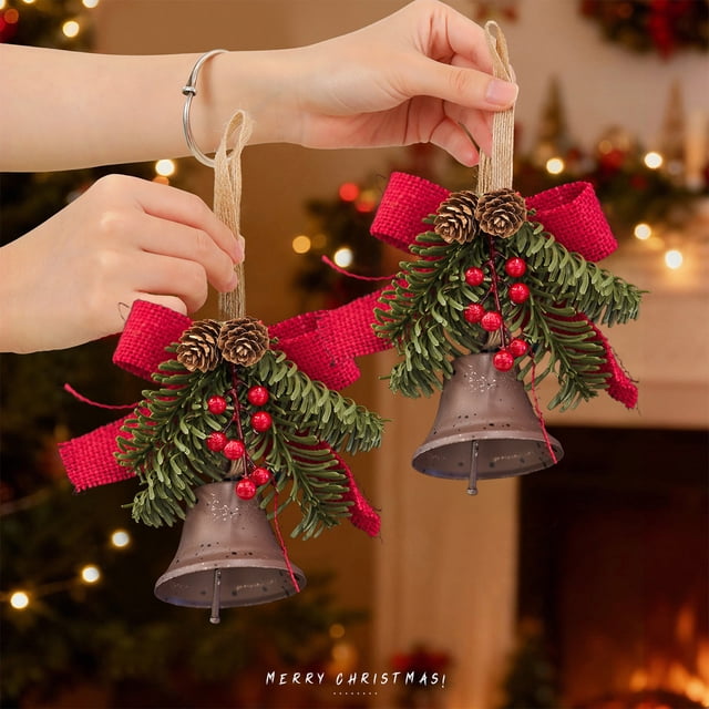 Adorno Navideño con Forma de Lazo, Piñas y Campanas para Árbol de Navidad.