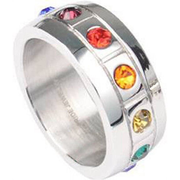 Pride Shack - Rainbow CZ Blocks Ring - LGBT Lesbian Gay Pride Ring Steel