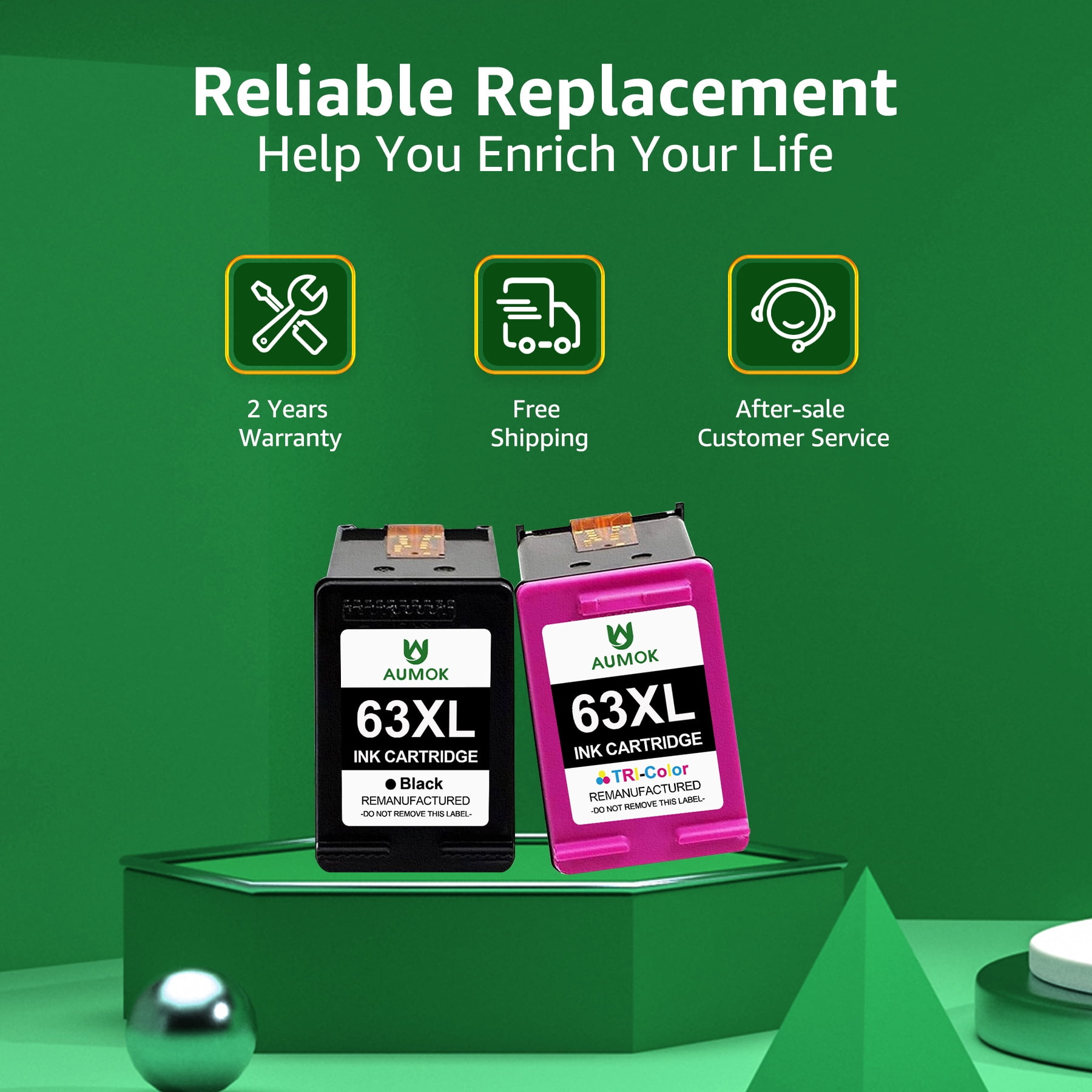 63XL Printer Cartridge Combo Pack with 63XL Black Ink Cartridge Compatible for HP63 OfficeJet, DeskJet, Envy, 2 Count