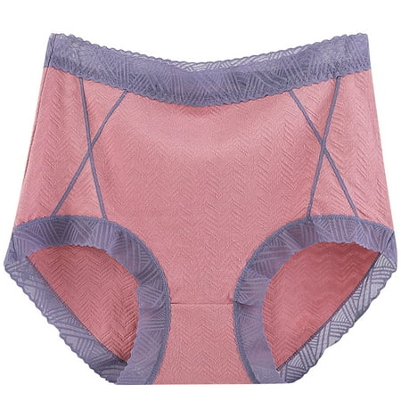 Lovskoo Women s 2024 Plus Size Panties High Waist Lace Cotton Comfortable Soft Breathable Briefs Female Red
