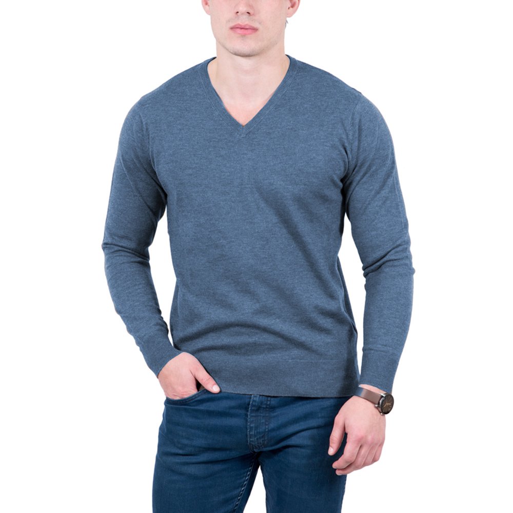 Real Cashmere Real Cashmere Light Blue VNeck Cashmere Blend Mens Sweater