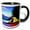 Black/White, variant on 3drose, Yellow Tent by the Mountain Lake, Red Shadows. Evening. Happy Camper, 11oz Two-tone Green Mug