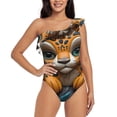 thumbnail image 2 of Picia Playful Leopard Art Pattern Women's One Piece Swimsuits,One Shoulder Swimwear Asymmetric ,Ruffle Monokinis Bathing Suits,High Waisted Flattering Bathing Suits-Small, 2 of 8