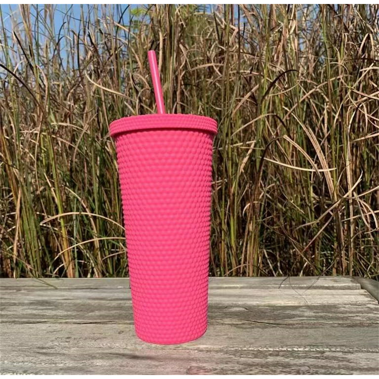 TRIANU 24Oz Studded Matte Cup Tumbler With Lid And Straw, Plastic Cup,  Double Wall Insulated, Reusable Textured Venti Cup, Orange Red 