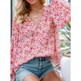 thumbnail image 4 of Weardear Women Casual Boho Blouse V Neck Floral Print Tops Long Sleeve Loose Fit Shirts, 4 of 7