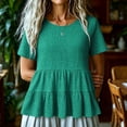 thumbnail image 2 of Ashirexll Summer Tops for Women Solid Color Spring Summer Fashion Casual Flared Short Sleeve Round Neck Top for Everyday, 2 of 6