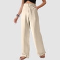 thumbnail image 2 of Sngxgn Women's Solid Color Loose Casual Drawstring Elastic Waist Cropped Pants(Beige,S), 2 of 9