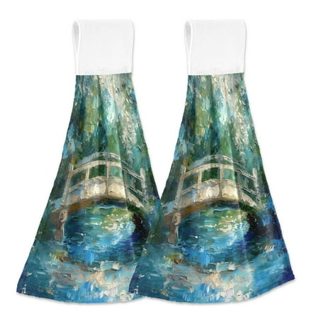 

2 Bathroom Towels Kitchen Towels 18.2x14In Velcro Hand Wipes Dish Cloths & Dish Towels Washroom Towels Face Towel Hand Wipes Painting Bridge