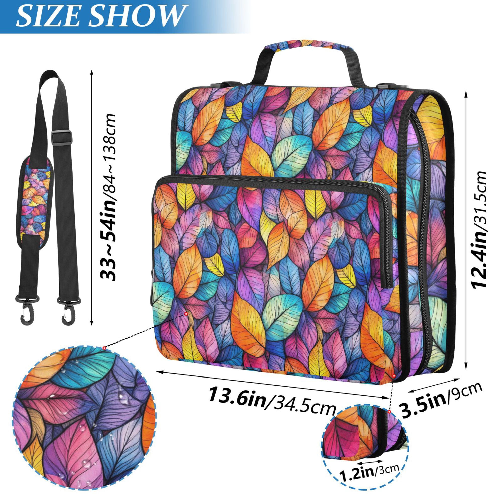 FORMRS Zipper Binder with Shoulder Strap 2-inch Ring 500 Sheet Capacity File Bag, Colorful Leaves