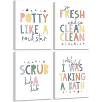 4Pcs Funny Kids Bathroom Canvas Wall Art Toddler Kids Boys Girls Baby Poster Prints for Nursery Toilet Bathroom Washroom Rules Word Pictures Wall Decor