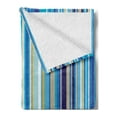 thumbnail image 2 of Blue Soft Flannel Fleece Throw Blanket, Vertical Stripes Repeating Retro Revival Pattern Funky Abstract Composition, Cozy Plush for Indoor and Outdoor Use, 70" x 90", Mustard Blue White, by Ambesonne, 2 of 5