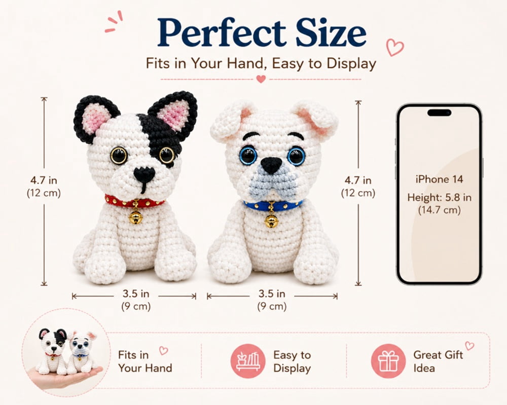 2 Pack French Bulldog Crochet Kit for Beginners, Dog Amigurumi Starter Set with Step by Step Video Tutorials, TIKA