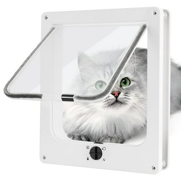 Cat Door Flap, 4 Way Locking Cat Door for Interior Exterior Doors, Weatherproof Pet Door for Cats Doggie Kitty and Kittens,White