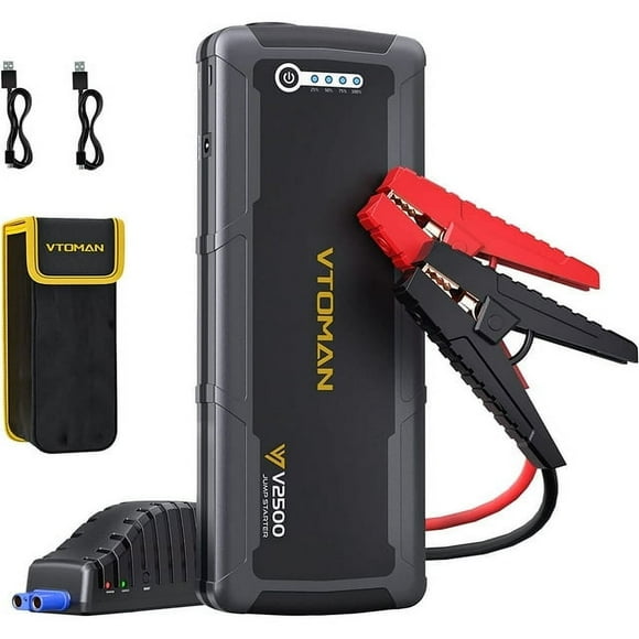 VTOMAN V2500 Jump Starter Power Bank 2500A - 12V Car Jump Starter Power Pack, Portable Car Battery Booster with Jump Lead, LED Torch, Suitable for 8L Petrol and 6L Diesel Engines
