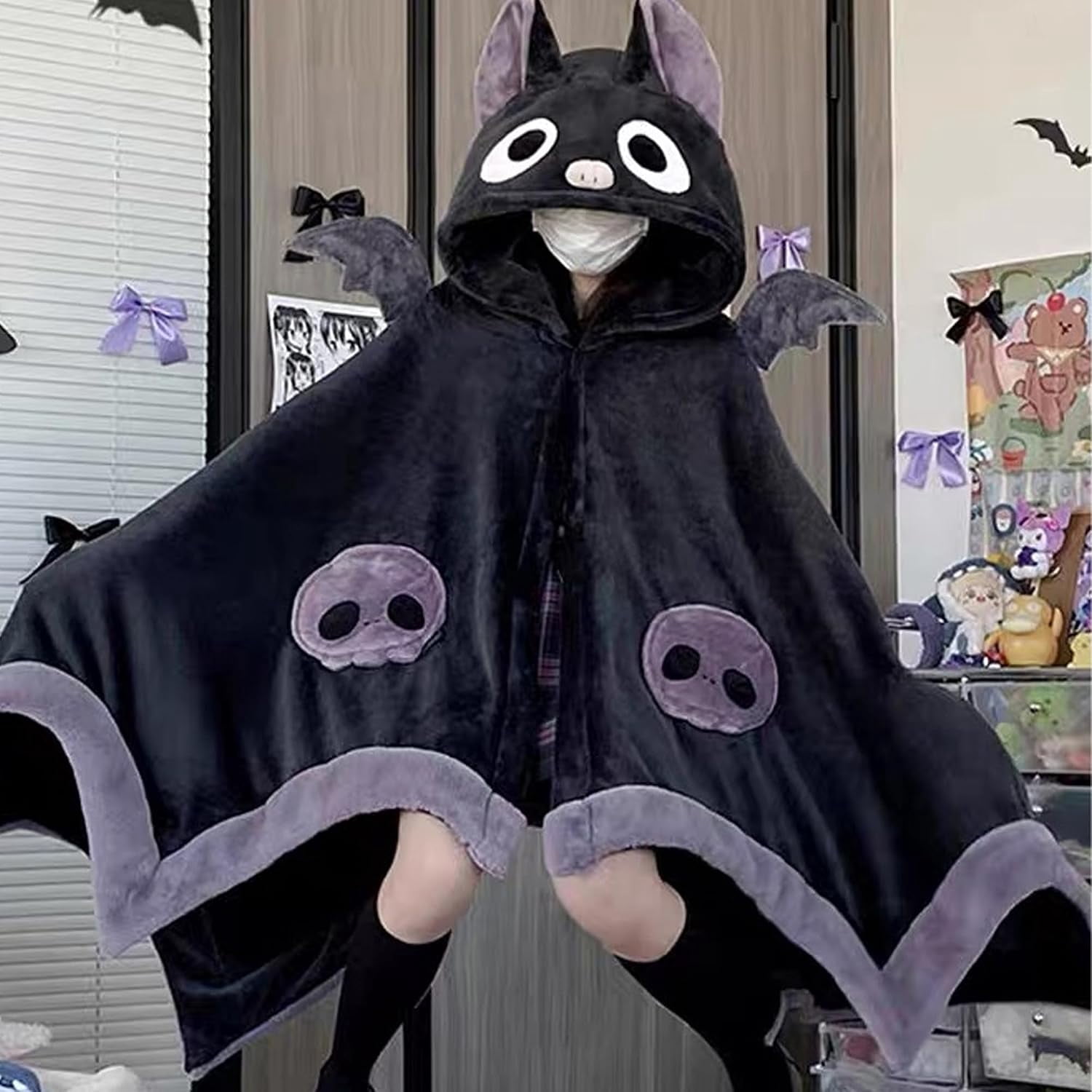 Bat Blanket Hoodie, Halloween Wearable Blanket with Hood | Soft Cozy Oversized Halloween Snuggie for Adults and Teens, for Cosplay, Parties, Lounging and Gifts