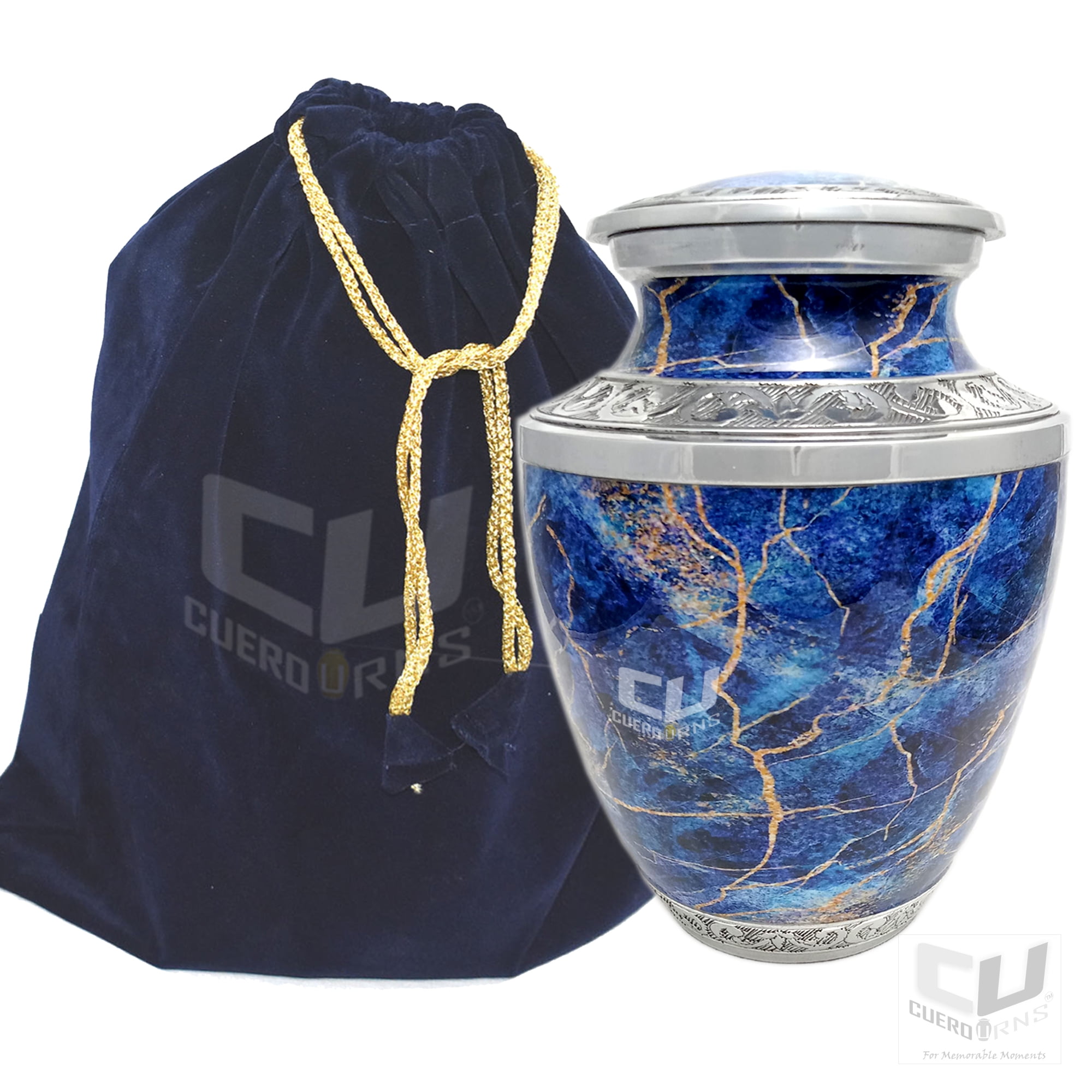 Cuero Urns Lovely Blue Marble Cremation Urn For Human Ashes With Velvet Bag Affordable 