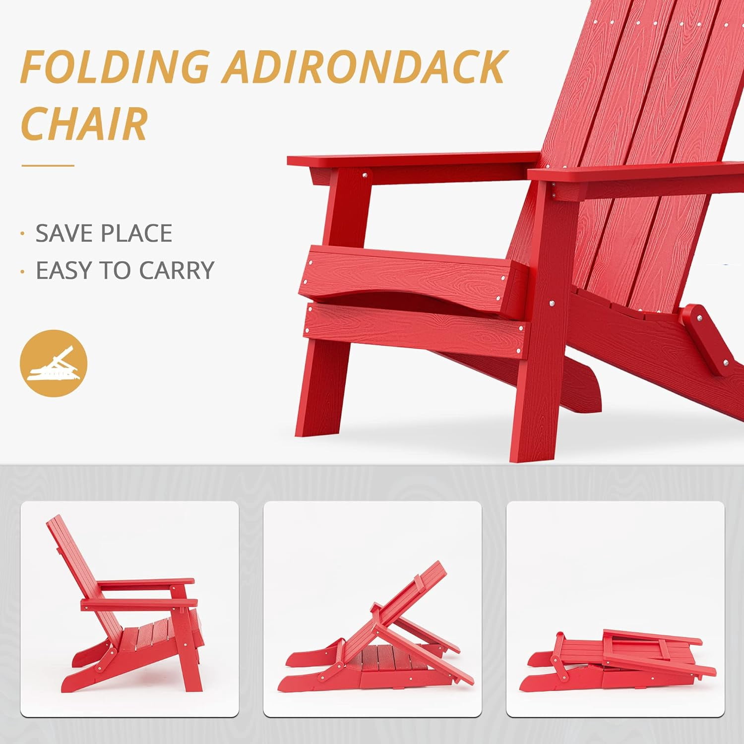 Dycanpo Folding Adirondack Chairs Set of 8, Hdps Poly Modern Outdoor Chair Weather Resistant, Red