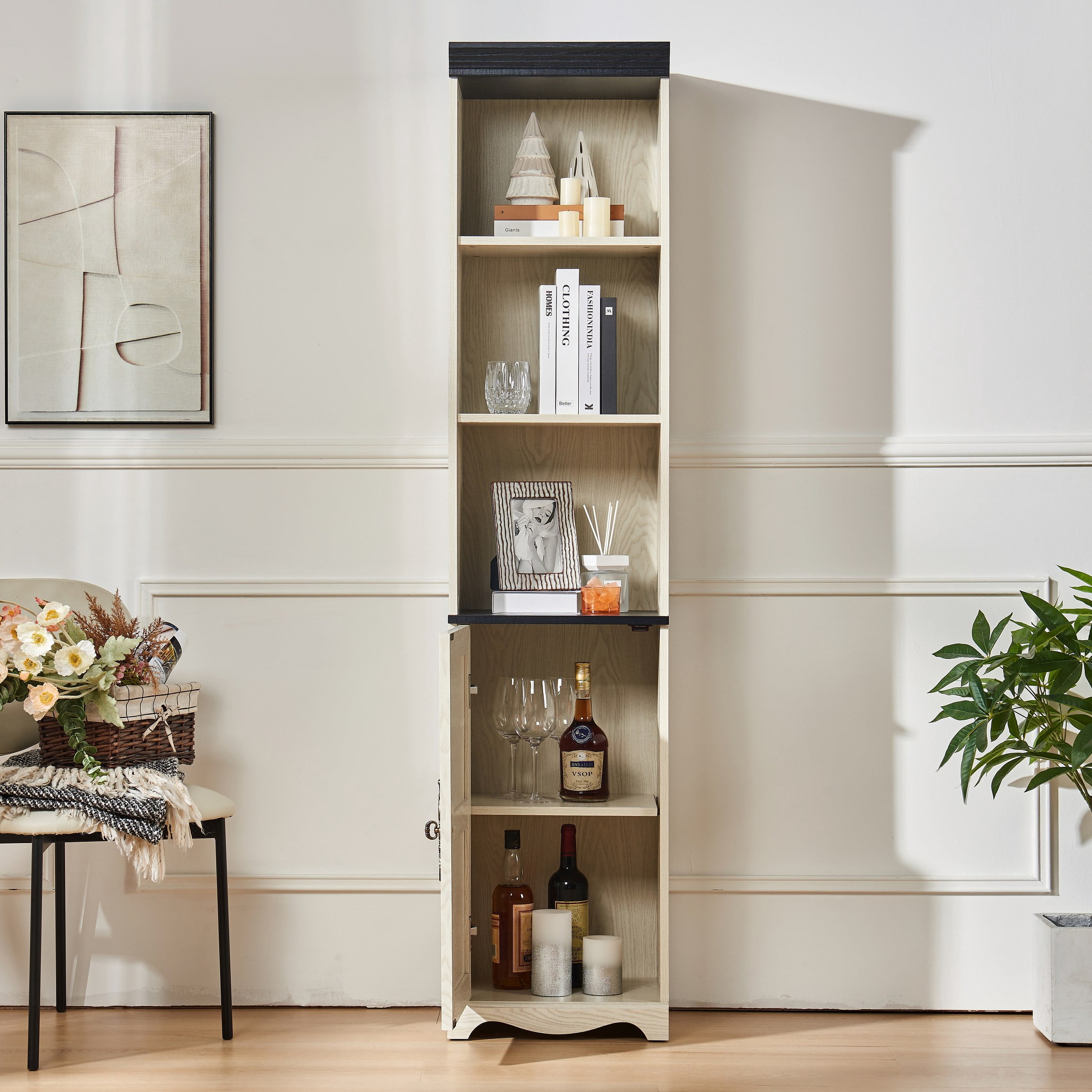 70.86"(180cm) Tall Free Combination Wood Storage Cabinet, Free-Standing Cube Cabinet with 5 Shelves, Living room Bookcase, Bedroom Display Cabinet Bookshelf