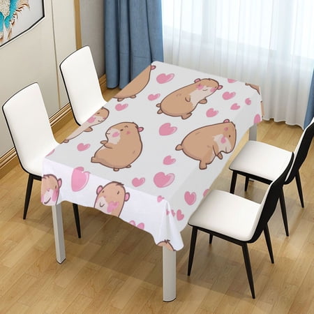 60x60 Inch Tablecloth Polyester Square Tablecloth for Home Kitchen Dinner Decor Capybaras and Heart