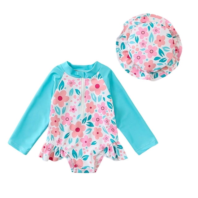 Sombreros de Verano para Niñas con Traje de Baño Unido Impreso de Dos Piezas, Diseño con Cremallera para Playa Y Piscina, de 6 Meses a 3 Años