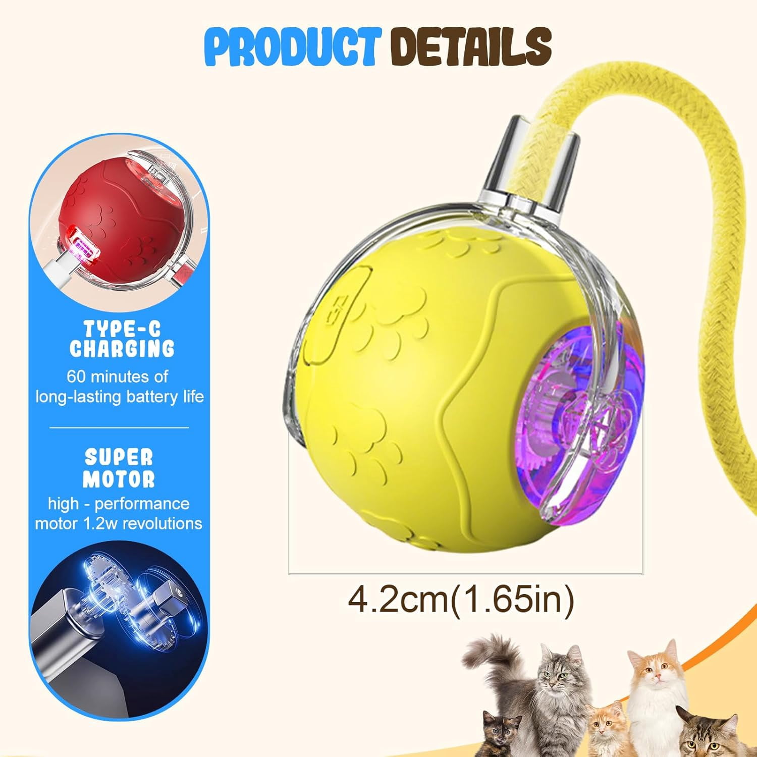 2026 2PCS New Interactive Cat Toy Balls, Upgraded Cat Toy Ball for Bored Indoor Adult Cats, Interactive Pet Ball for Cats (Red+Yellow)