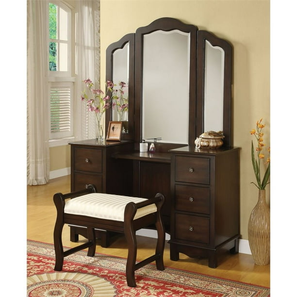 Acme Annapolis Vanity Desk Stool Brown Walmart Com Walmart Com