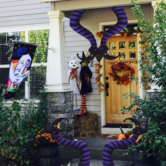 Crowdstage Wicked Witch Legs Decoration – Halloween Witch Legs for Wreath, Yard Stake – Upside Down Witches Legs for Spooky Party, Lawn, Garden – Hidden Funny Witch Décor –1 Pair (16 inches)