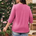 thumbnail image 5 of Womens Plus Size 3/4 Sleeve Tops Casual V Neck Three Buttons Tee Shirts Basic Loose Fit Tunic Blouse Summer 2025, 5 of 6