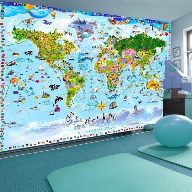 Home Evolution World Map Wall Decals | Educational Peel & Stick Animal Map For Kids Room, Nursery Decor