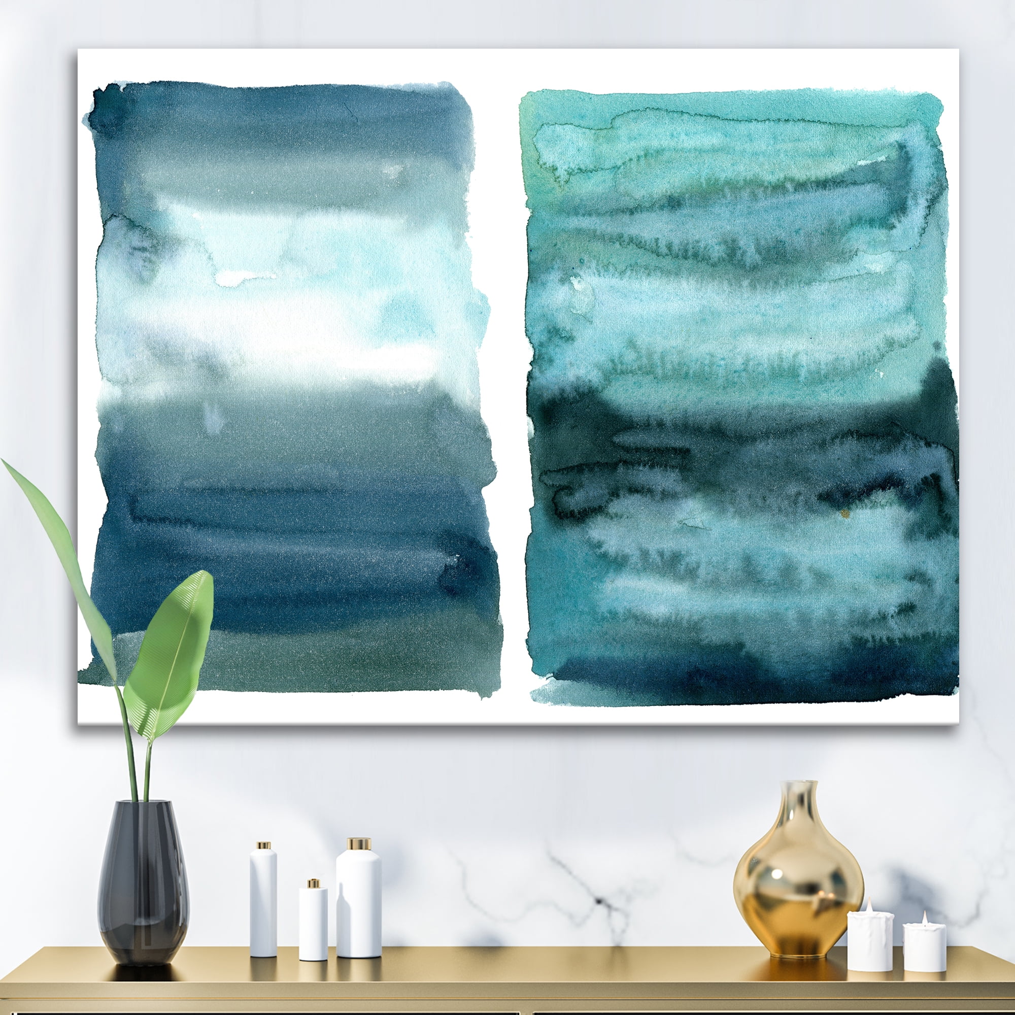 Designart ' Abstract Blue Ocean Aquatic Impression II ' Modern Canvas Wall Art Print