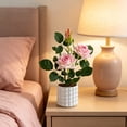 thumbnail image 6 of Artificial Potted Rose Bonsai Lifelike Silk Flowers Faux Plant for Home Decor Maintenance Free Plastic Flowers Realistic, Pink, Ccwuwei, 6 of 6