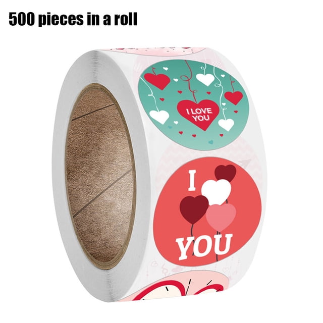 TureClos 500Pcs/Roll Heart Stickers Round Baking Labels Storage Bag DIY Decorations Sealing Decals Gift
