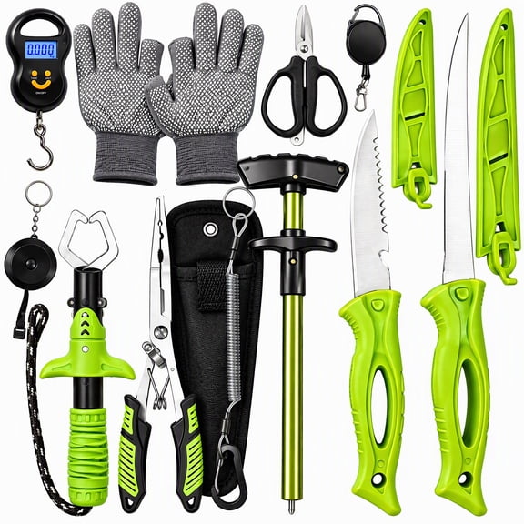 RALERA 11-Piece Fishing Kit, Stainless Steel Knives, Pliers, Scale, Gloves & Retractable Tether For Anglers