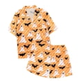 thumbnail image 4 of Weebloom Halloween Pajama Sets Women Two Piece Outfits Cat Print Short Sleeve V Neck Shorts Set Sleepwear Nightwear Pjs Loungewear Orange Xl, 4 of 5