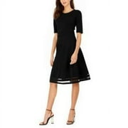 NY Collection Women's Mesh Stripe Dress Black Size Petite Small