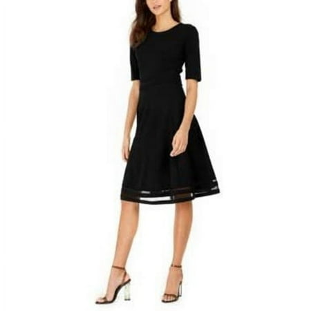 NY Collection Women's Mesh Stripe Dress Black Size Petite Small