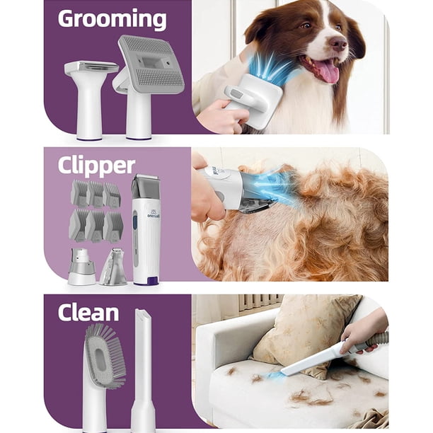 Oneisall Dog Grooming Vacuum Kit – 1.5L Dust Cup, Includes Clipper & Nail Grinder, 7 Tools For Shedding Hair & Home Cleaning