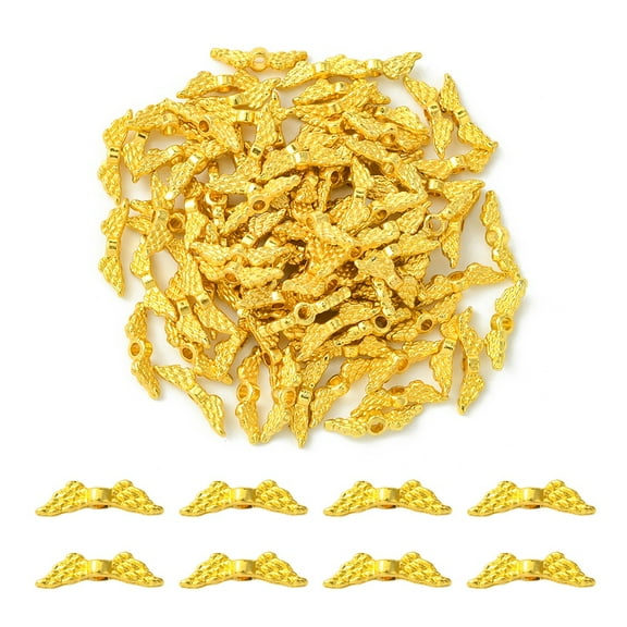 100Pcs Alloy Beads Cadmium Free & Nickel Free & Lead Free Angel Wing Golden 12x3x3mm Hole: 1.5mm