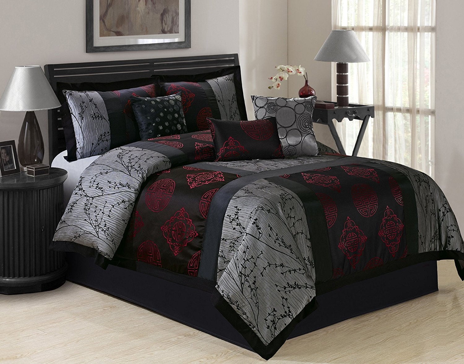 Unique Home Shangrula 7 Piece Comforter Bed in a Bag Ruffled Clearance Bedding Set Fade ...