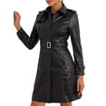 thumbnail image 4 of INSPIRE CHIC Faux Leather Long Jacket for Women's Lapel Slim Fit Long Sleeve Zip Coats, 4 of 6